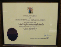 Royal College of Obstetrics and Gynecology Certificate